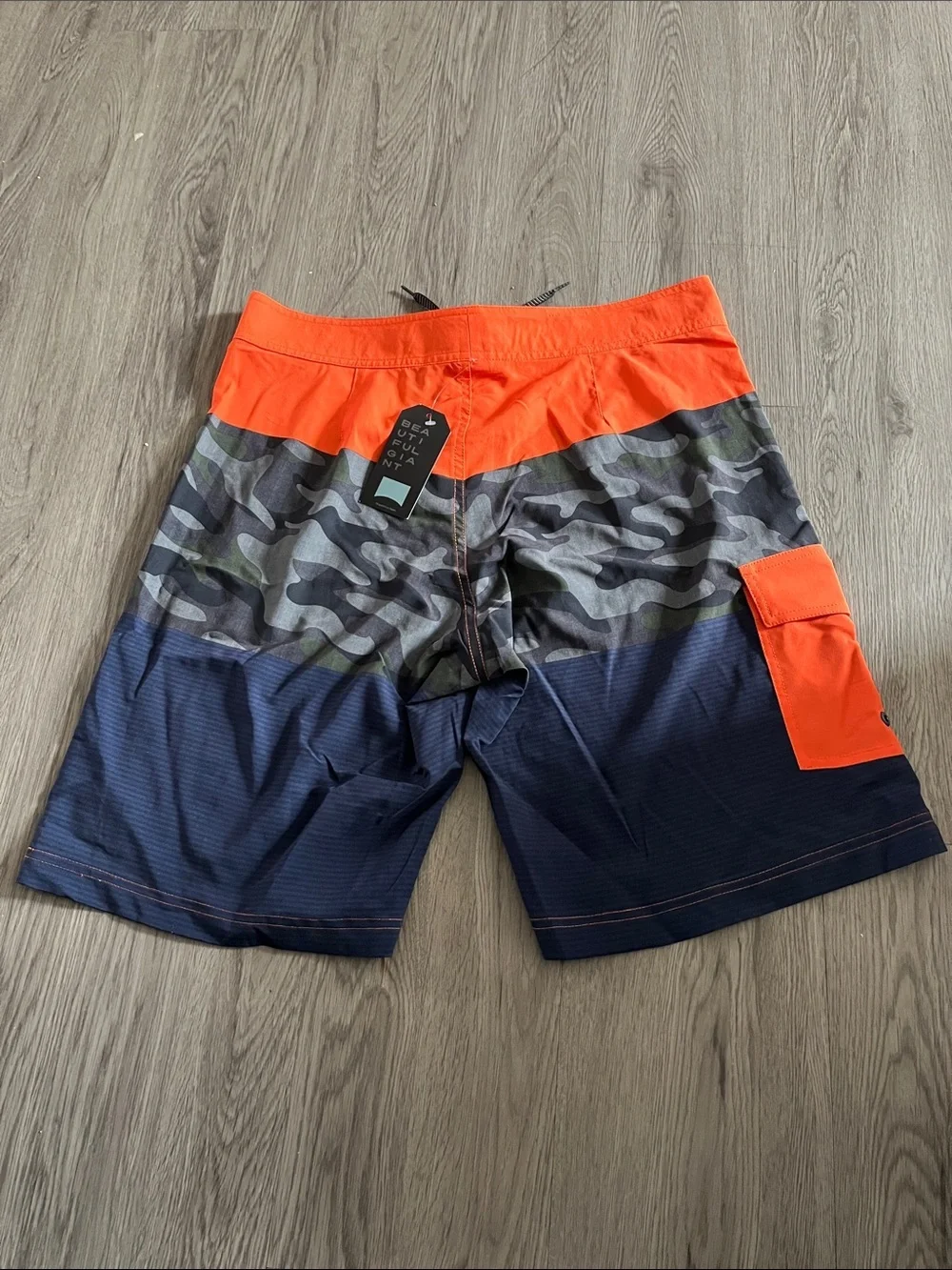 Men's Navy & Orange Camo Swim Trunks